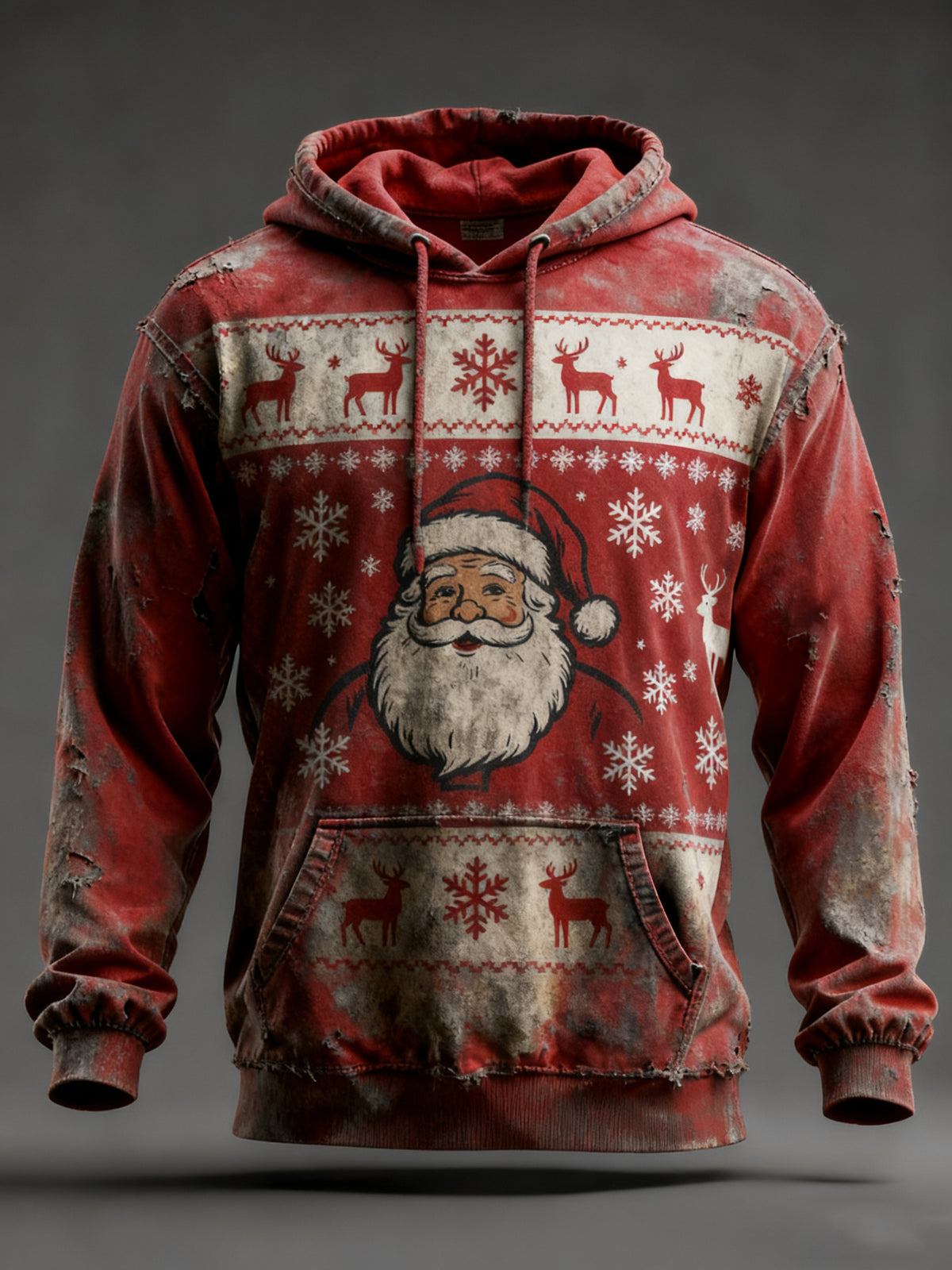 Men's Vintage Christmas Santa Claus Printed Hoodie