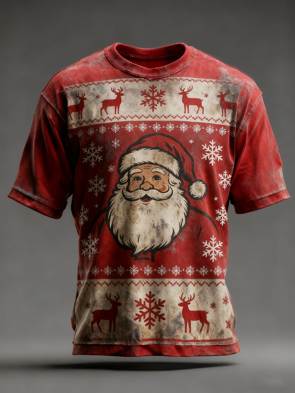Men's Vintage Christmas Santa Claus Printed T-shirt