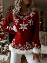 Women's Christmas Snowflake Print Plush Panel Top