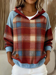 Women's Vintage Plaid Pattern Patchwork Art Hoodie