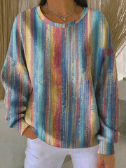 Women's Contrast Color Striped Pattern Sweatshirt