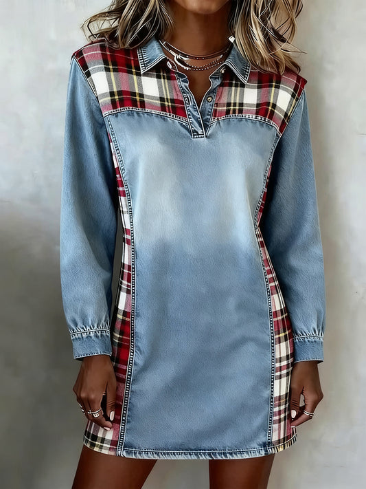 Women's Vintage Plaid Pattern Patchwork Art Dress