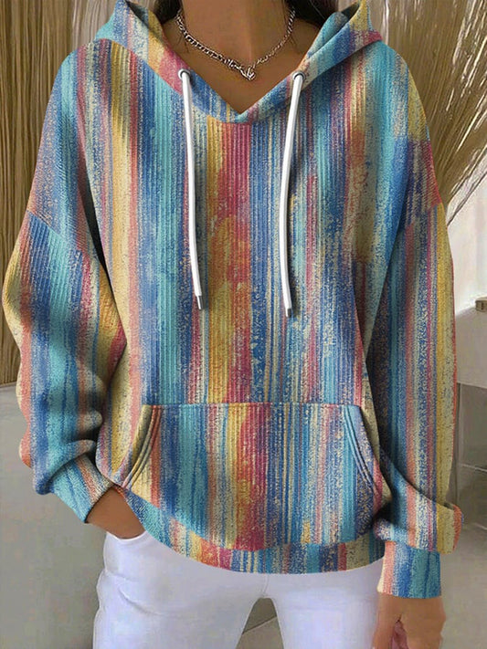 Women's Contrast Color Striped Print Hoodie
