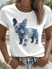 Women's Lovely French Bulldog Patchwork Art T-Shirt
