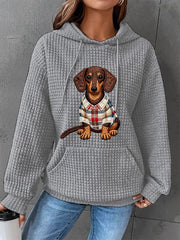 Women's Dog Art Print Checkered Hoodie