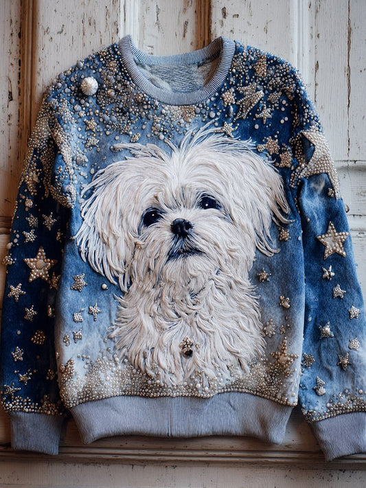 Women's Dog Art Print Vintage Casual Sweatshirt