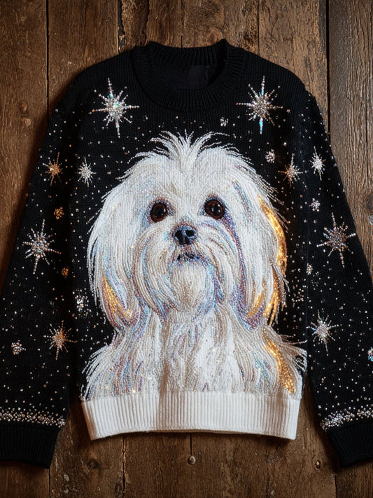 Women's Dog Art Print Vintage Casual Sweatshirt