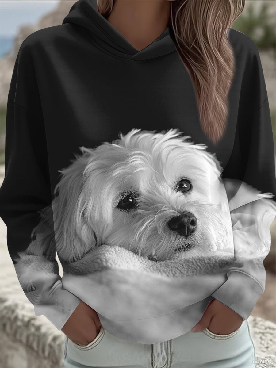 Women's Dog Art Print Vintage Casual Sweatshirt