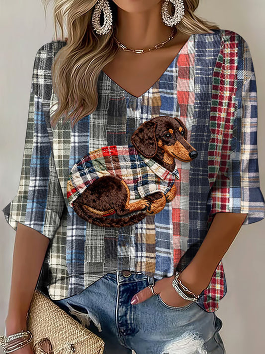 Women's Dog Art Print Waffle T-shirt