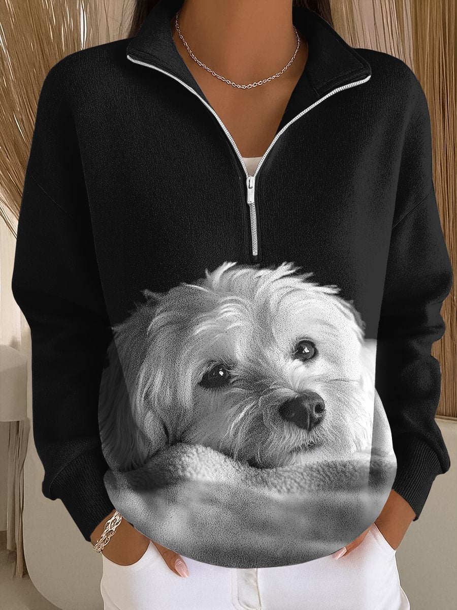 Women's Dog Art Print Vintage Casual Sweatshirt