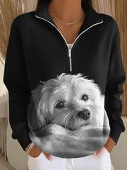 Women's Dog Art Print Vintage Casual Sweatshirt