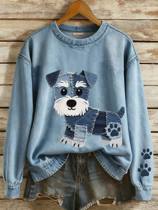 Women's Lovely Schnauzer Dog Patchwork Art Sweatshirt