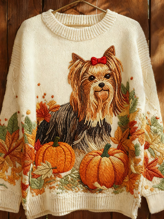 Women's Autumn Dog Art Print Sweatshirt