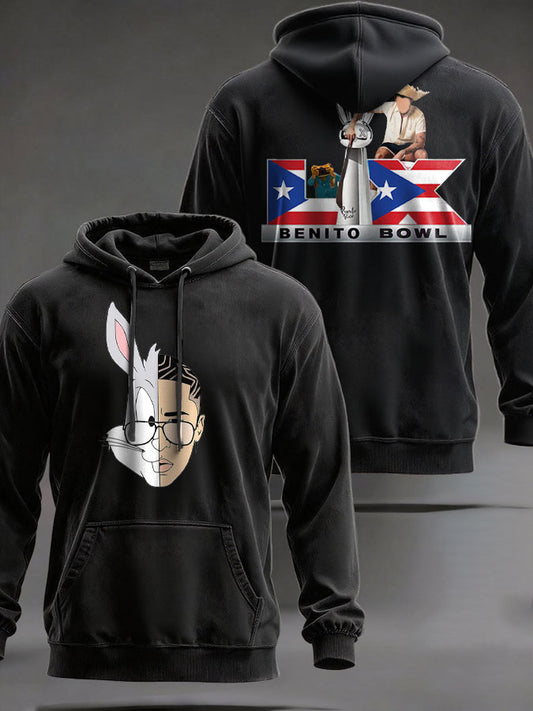 Unisex Bunny Football Music Lover Printed Hoodie
