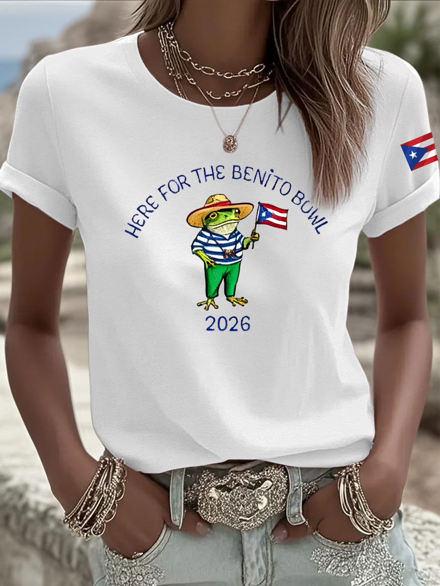 Women's Benito Bunny Super Bowl 2026 and Frog Puerto Rican Flag Shirt