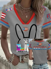 Women's Bunny Football Music Lover Printed T-shirt