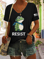 Women's Frog Resist Printed V-neck T-shirt