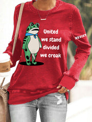 Women's Polish Frog United We Stand Divided We Croak Print Sweatshirt