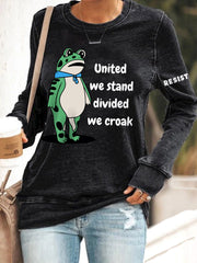 Women's Polish Frog United We Stand Divided We Croak Print Sweatshirt
