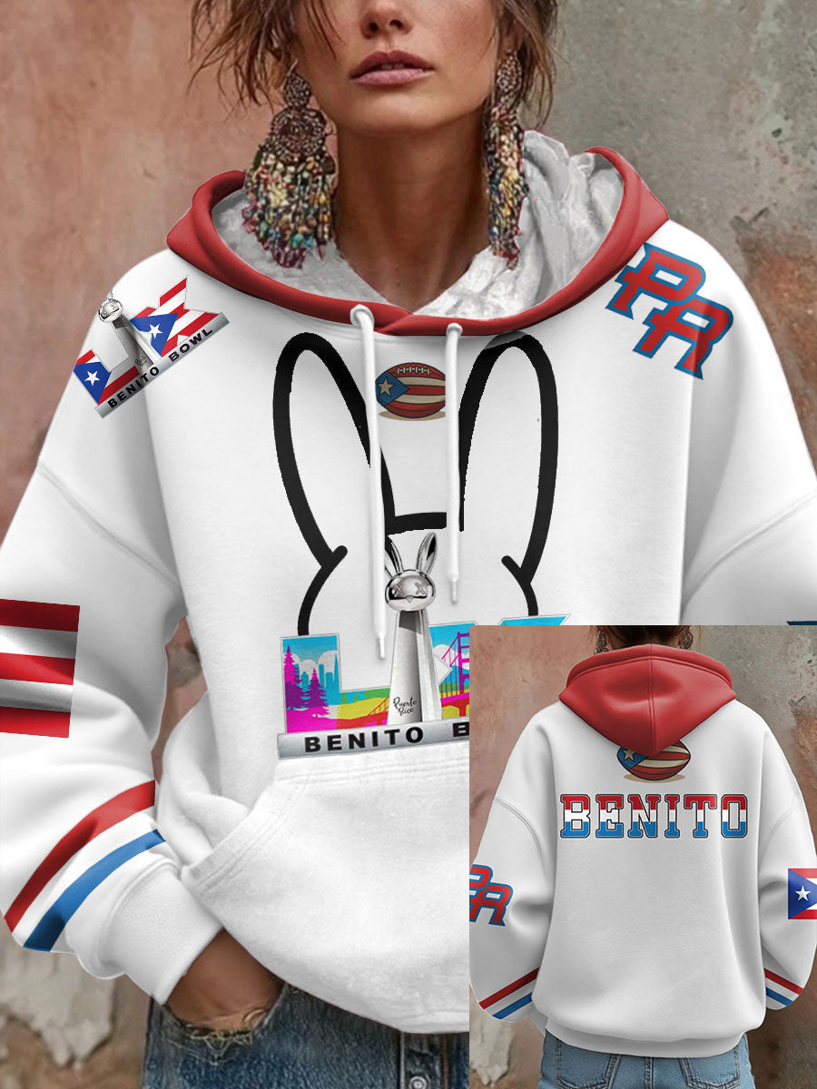 Women's Bunny Football Music Lover Printed Hoodie