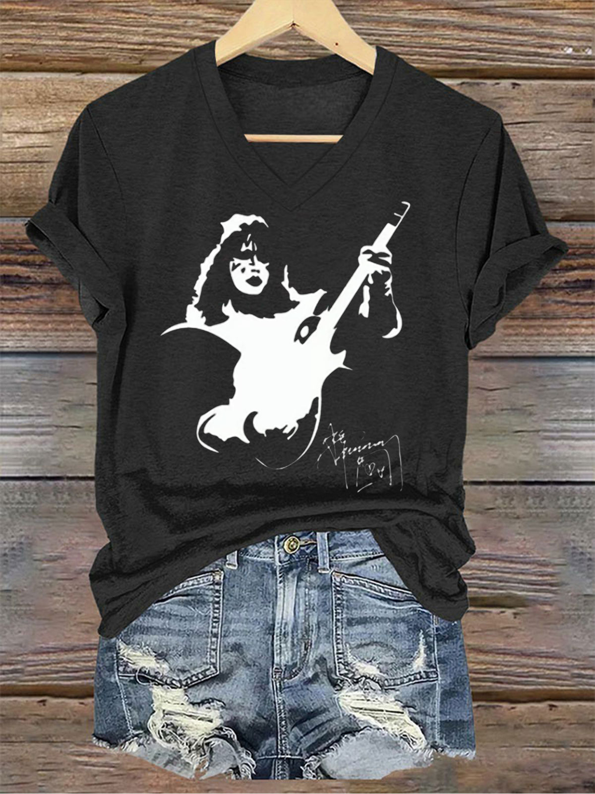 Women's Ace Frehley Printed V-neck T-shirt