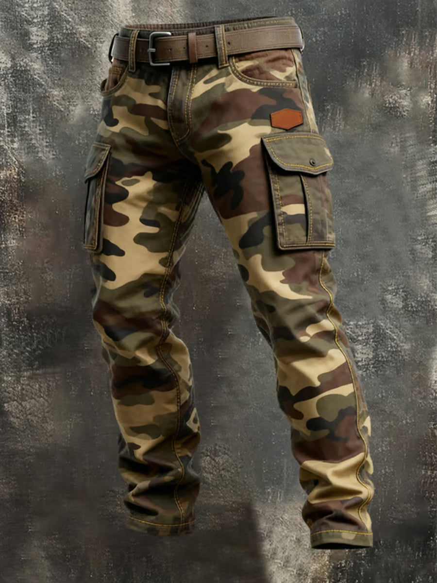 Men's Vintage Camouflage Distressed Pocket Work Pants