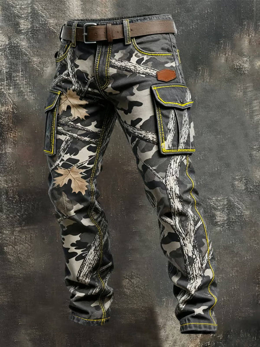 Men's Vintage Camouflage Distressed Pocket Work Pants