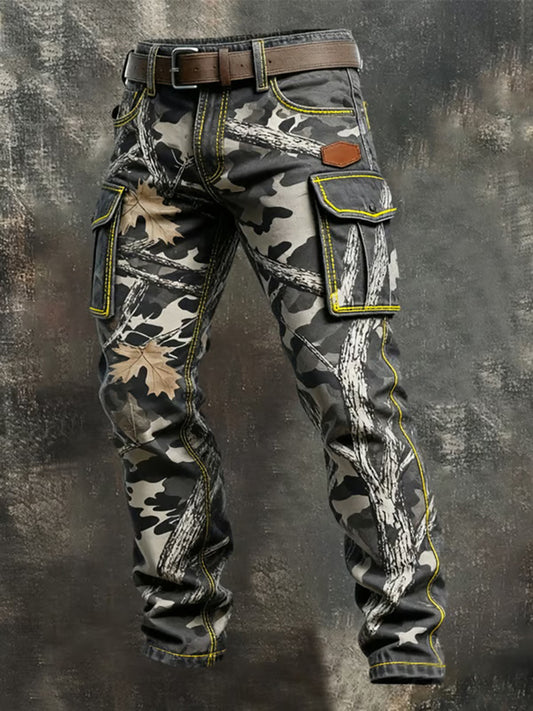 Men's Vintage Camouflage Distressed Pocket Work Pants