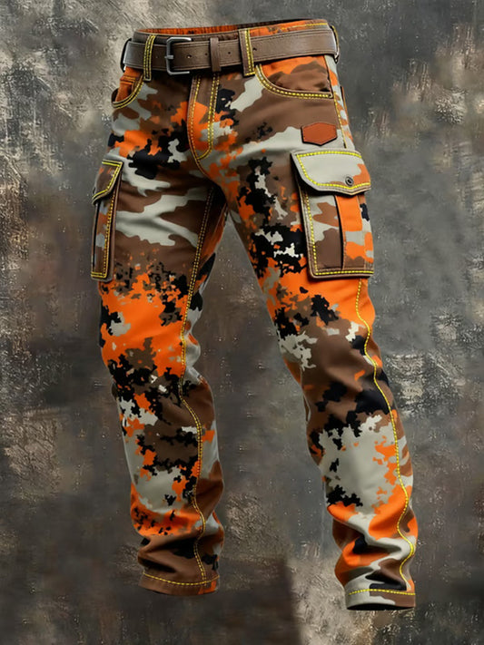 Men's Vintage Camouflage Distressed Pocket Work Pants