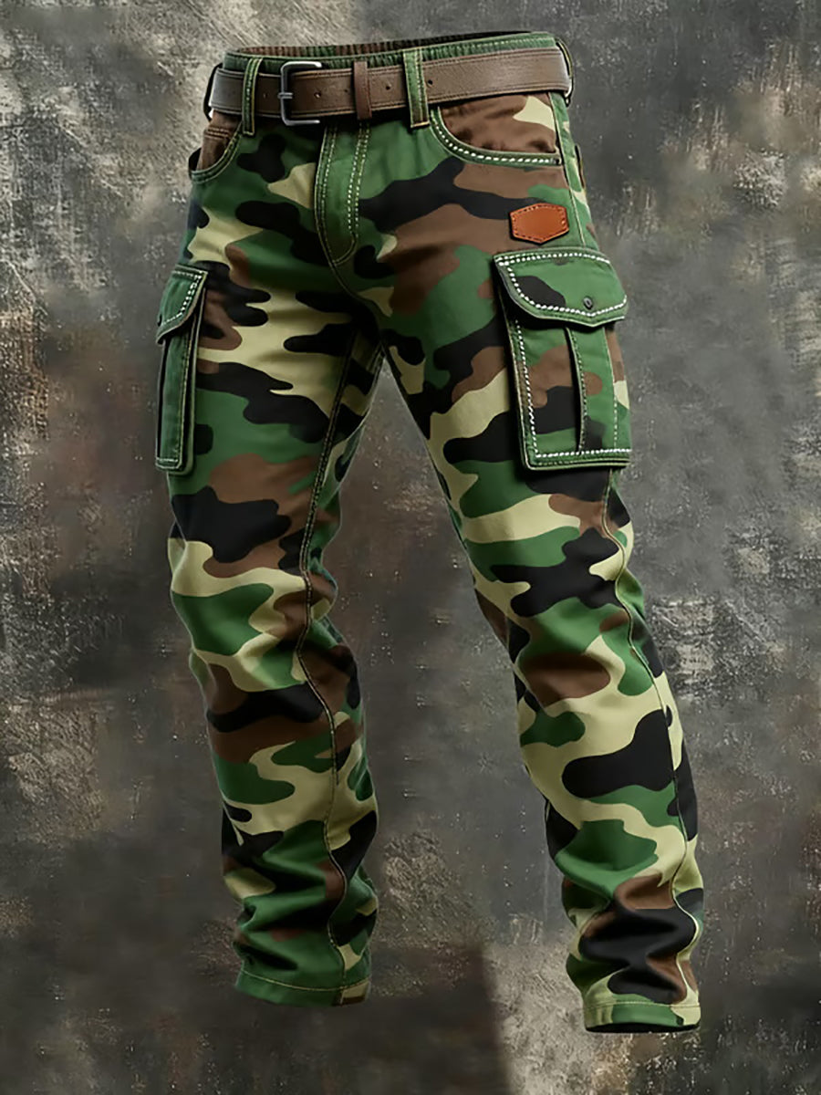 Men's Vintage Camouflage Distressed Pocket Work Pants