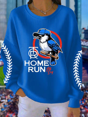 Women's Baseball Ribbed Round-Neck Sweatshirt