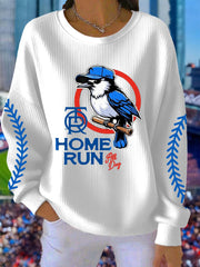 Women's Baseball Ribbed Round-Neck Sweatshirt