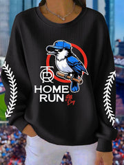 Women's Baseball Ribbed Round-Neck Sweatshirt