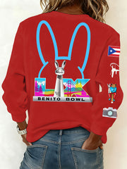 Women's Bunny Football Music Lover Printed Sweatshirt