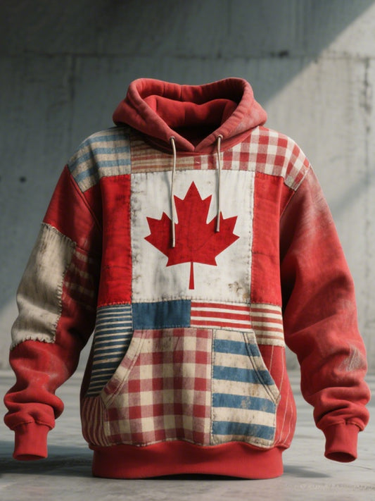 Men's Canadian Inspired Patchwork Art Hoodie