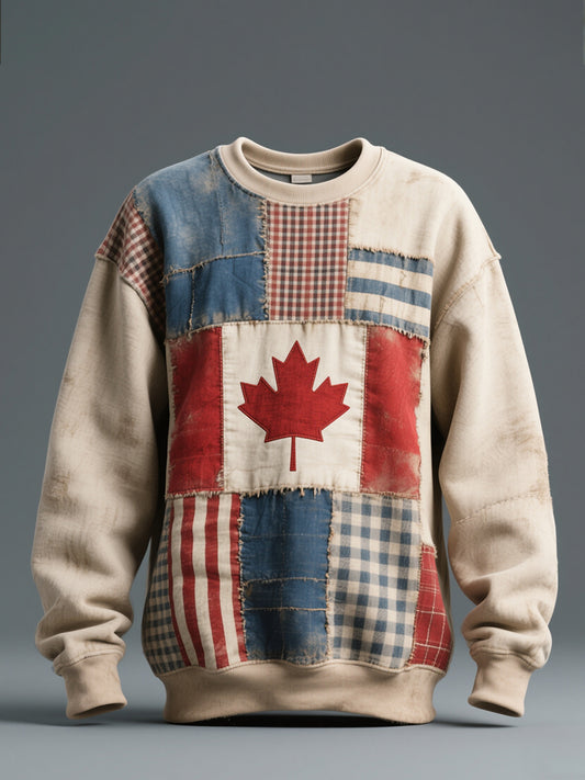 Men's Canadian Inspired Patchwork Art Vintage Sweatshirt