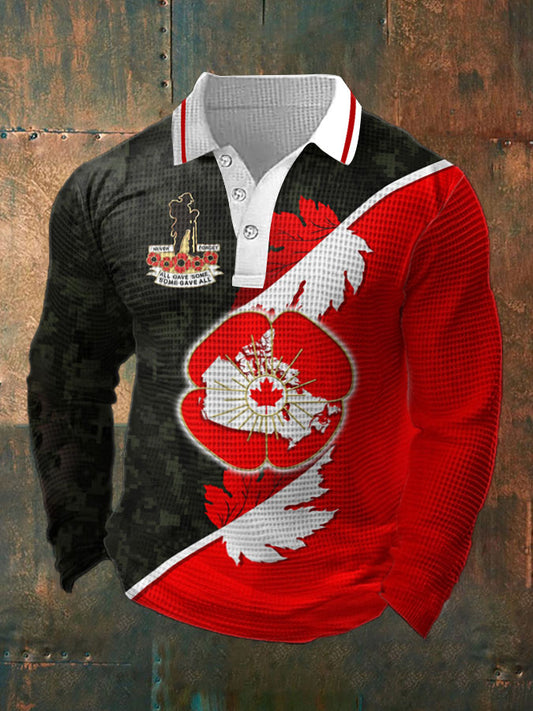 Men's Canadian Remembrance Day Waffle Print Casual T-Shirt