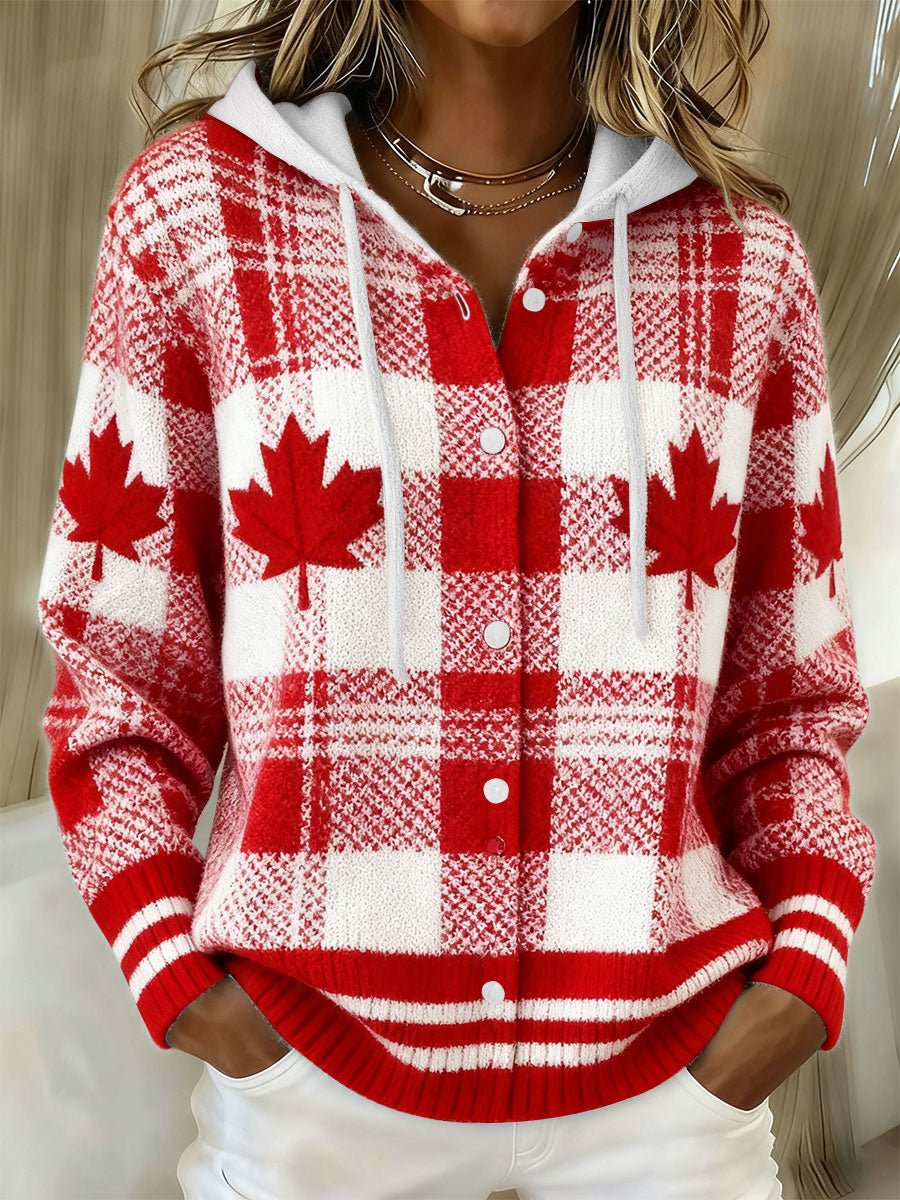 Women's Maple Leaf Knit Hooded Cardigan