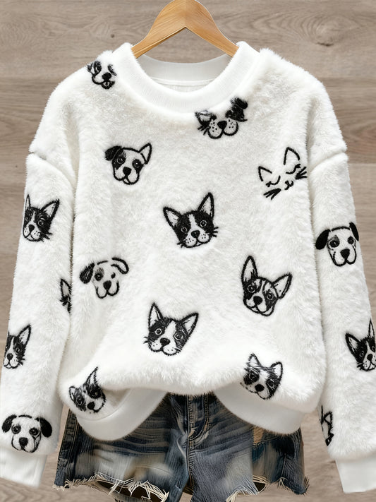 Women's Cute Animal Art Print Casual Flannel Sweater