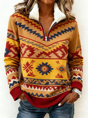 Women's Vintage Western Printed Casual Composite Fleece Hoodie