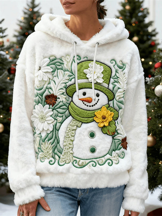 Women's Christmas Snowman Flannel Hoodie