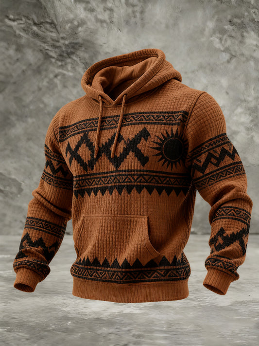 Men's Vintage Western Printed Checkered Cotton Hoodie