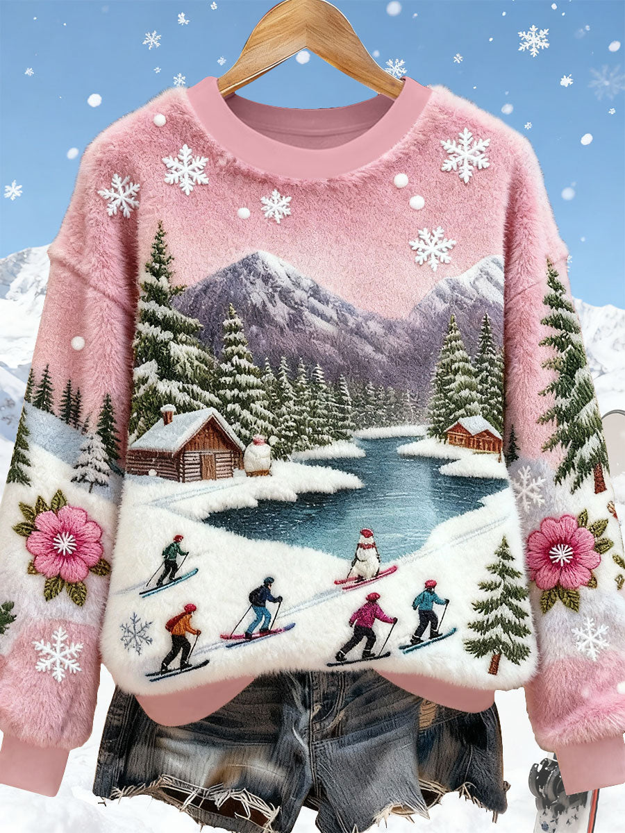 Women's Ski Art Print Casual Top