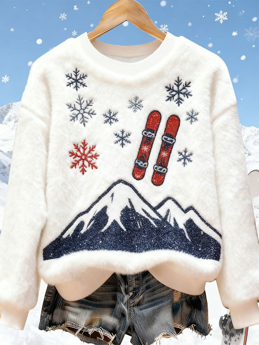 Women's Ski Art Print Casual Top