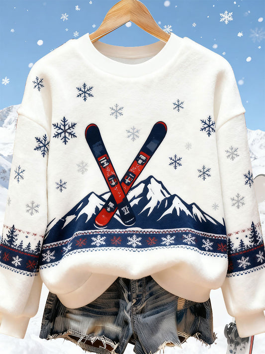 Women's Ski Art Print Casual Top