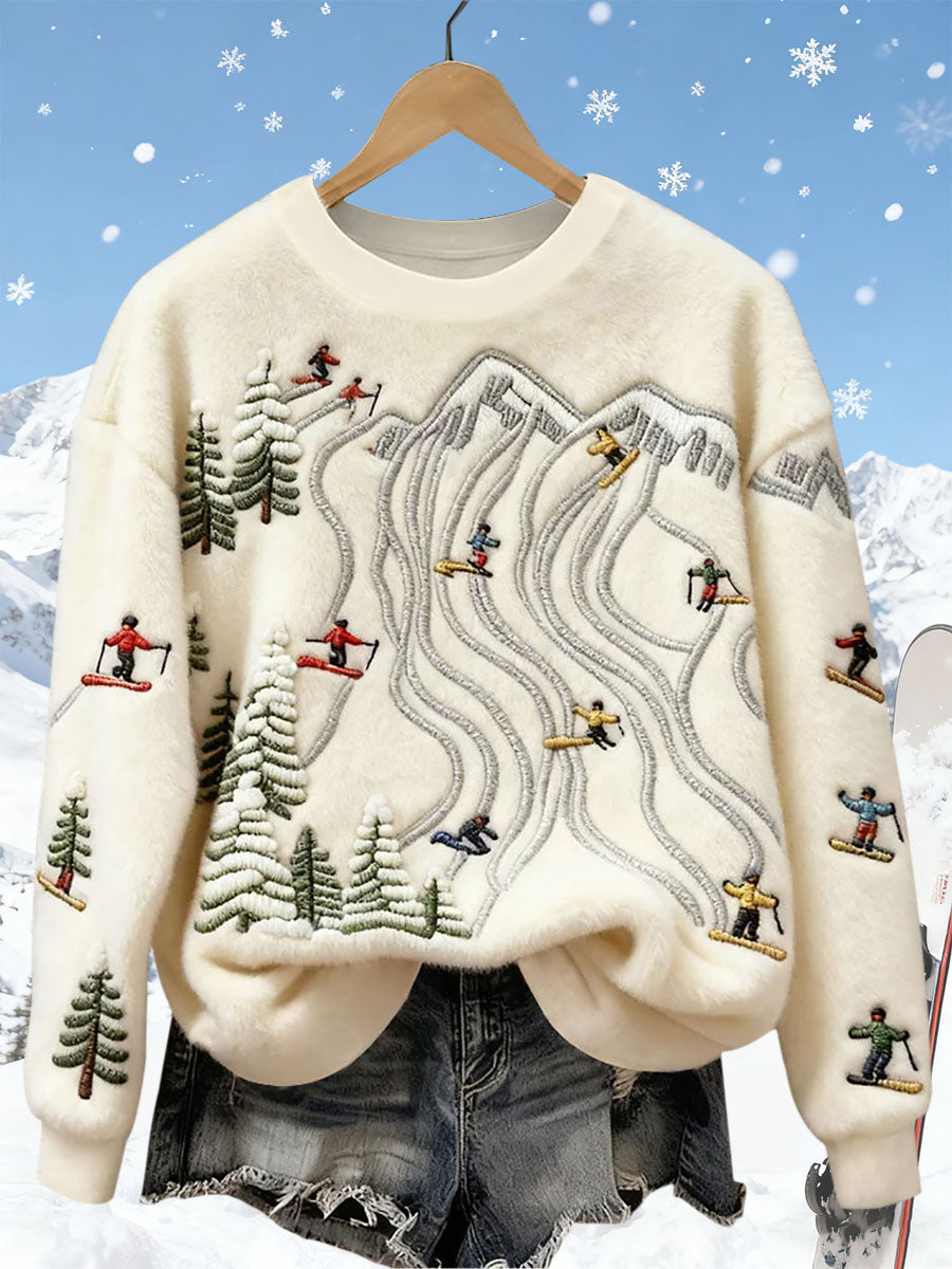 Women's Ski Art Print Casual Top