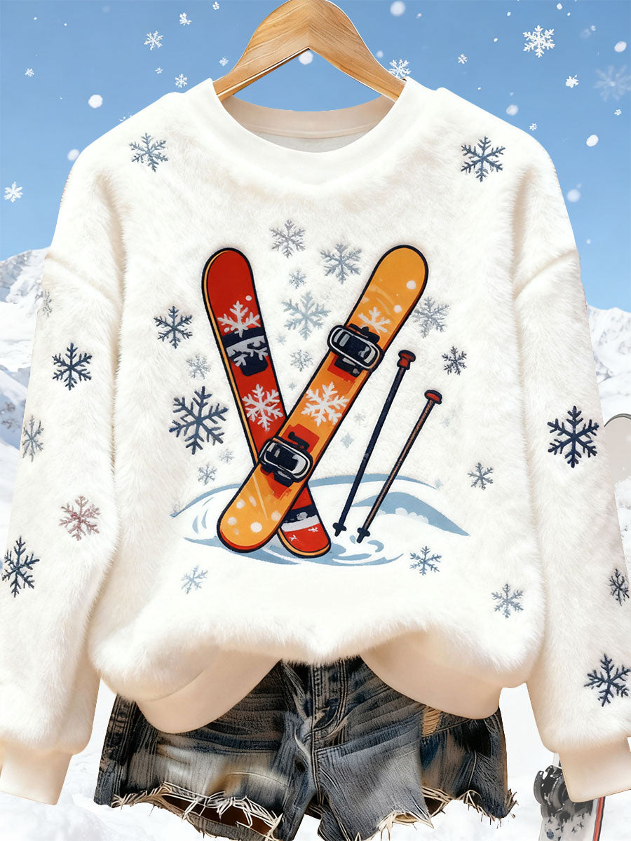 Women's Ski Art Print Casual Top