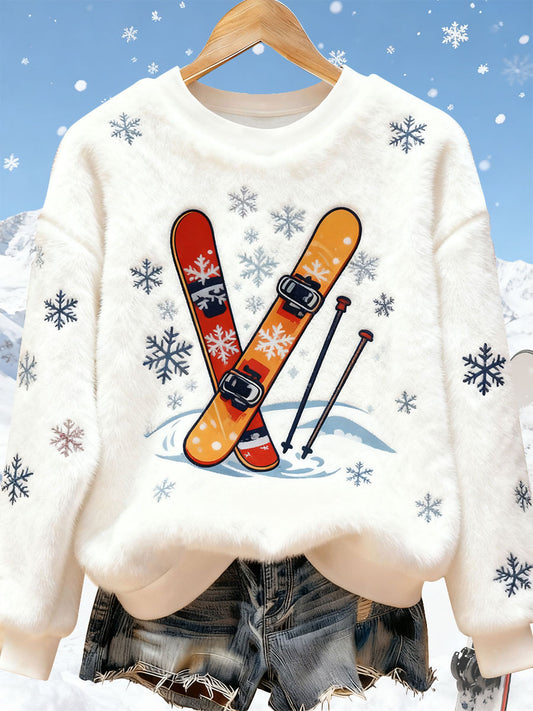 Women's Ski Art Print Casual Top