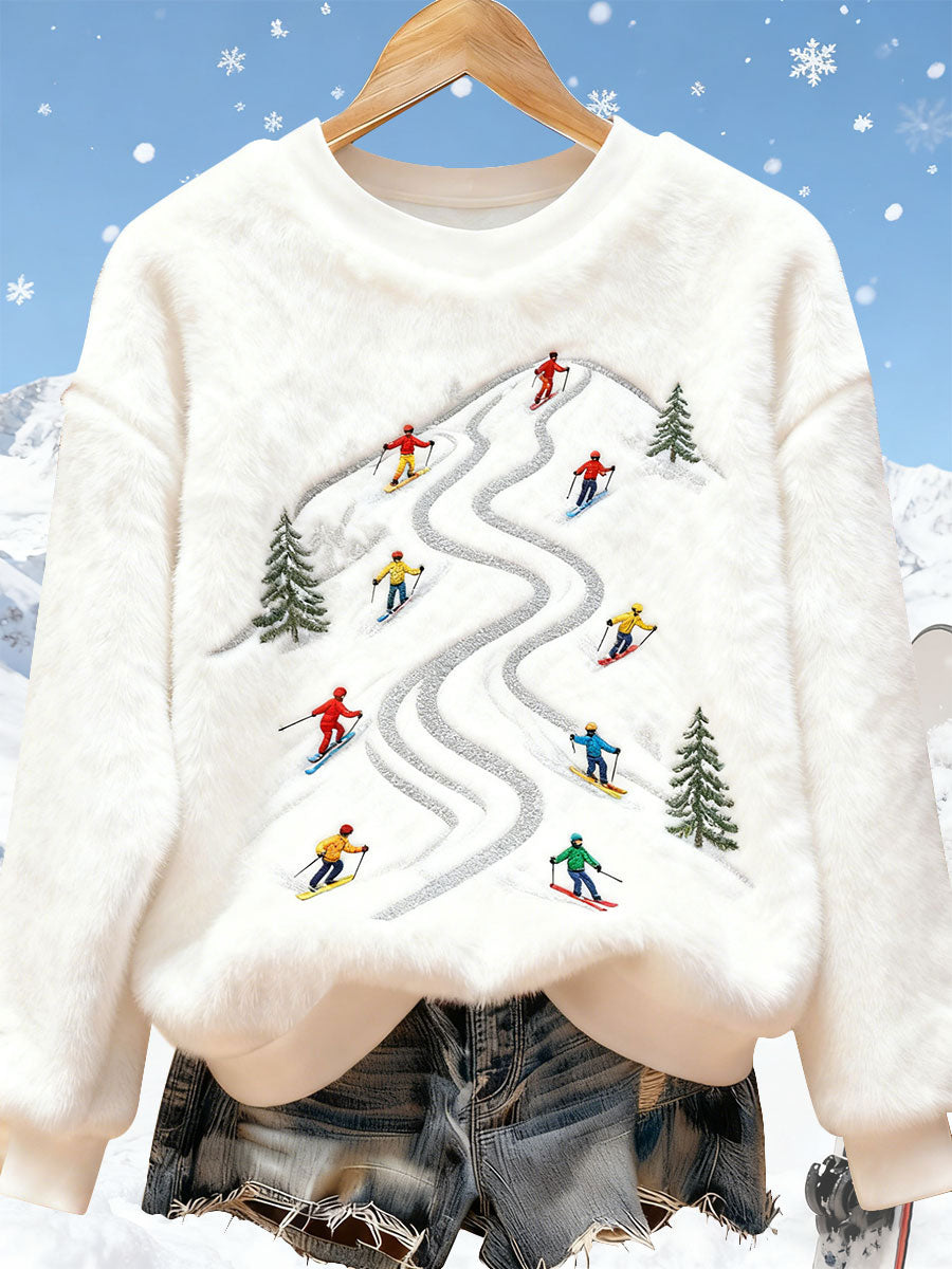 Women's Ski Art Print Casual Top