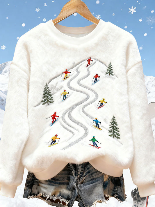 Women's Ski Art Print Casual Top